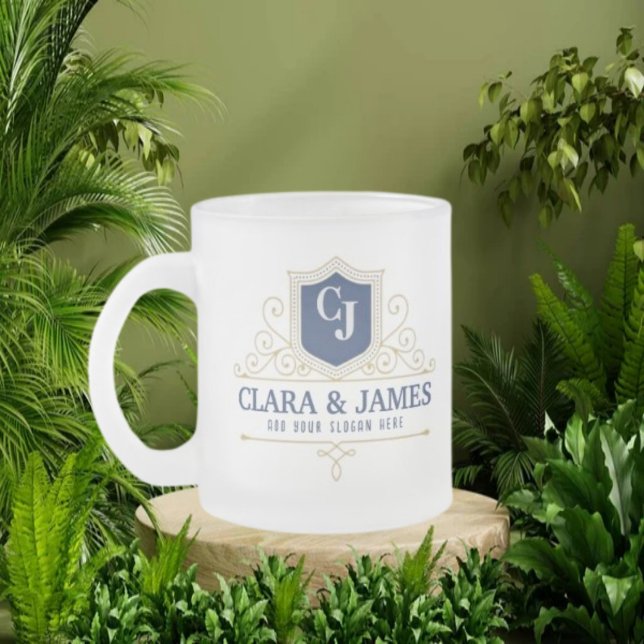 Caneca De Café Vidro Jateado Bride And Groom Monogram Names Elegant Weeding (Criador carregado)