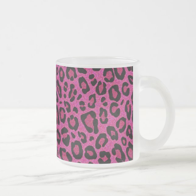 Caneca De Café Vidro Jateado Brilho brilhante rosa-quente da pele do leopardo (Direita)