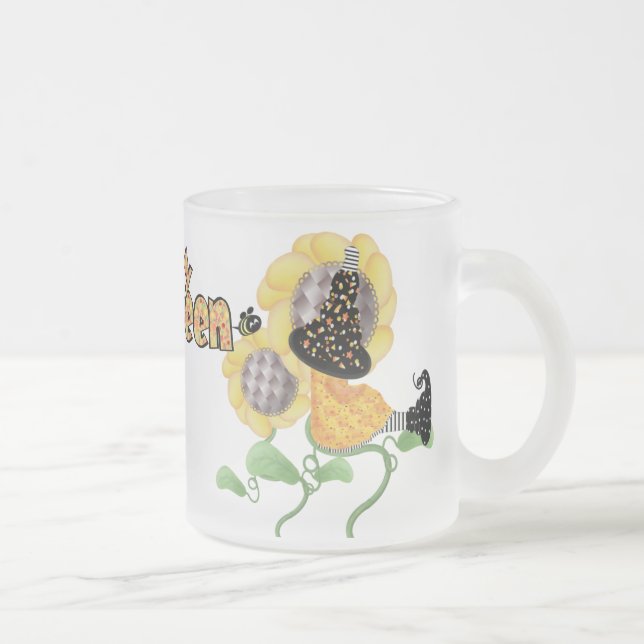 Caneca De Café Vidro Jateado Bruxa Feliz de Halloween (Direita)