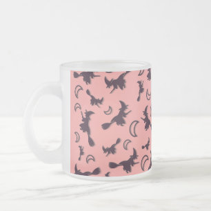 Caneca De Café Vidro Jateado Bruxa voadora entre a meia-lua na noite de Hallowe