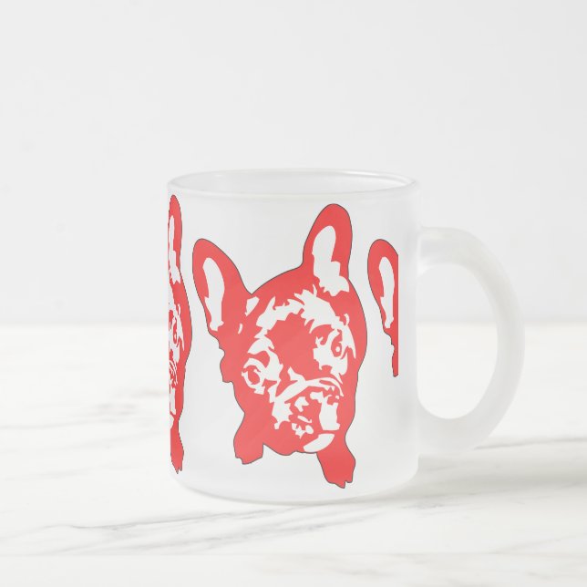 Caneca De Café Vidro Jateado Bulldogue Francês sentado (Direita)
