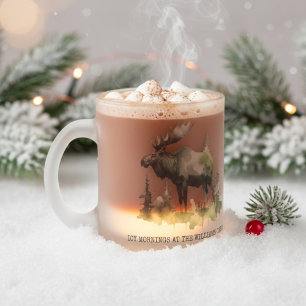 Caneca De Café Vidro Jateado Cabana de Inverno Personalizada Alce Congelado Fam