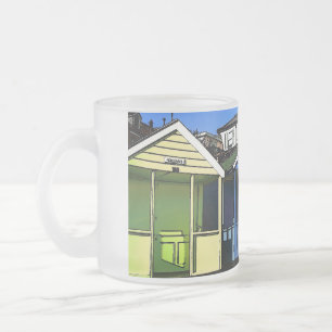 Caneca De Café Vidro Jateado Cabanas de praia e céus azuis, foto de costa ingl