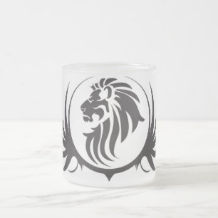 Caneca De Café Vidro Jateado Cabeça de Leões Pretos