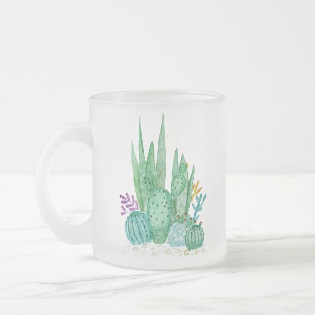 Caneca De Café Vidro Jateado Cacto, aquarela (Esquerda)