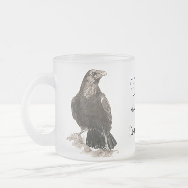 Caneca De Café Vidro Jateado Café engraçado precisa de Rosquinhas! Ravens Bird (Esquerda)