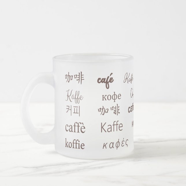 Caneca De Café Vidro Jateado "Café" Escrito em 13 línguas (Esquerda)
