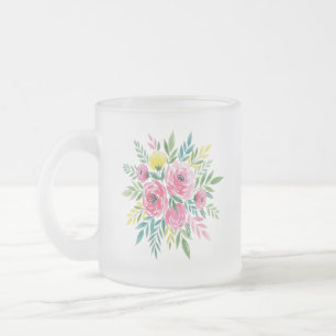Caneca De Café Vidro Jateado Cama Floral de Cana-d-Água - Flor Vibrante Estilo 