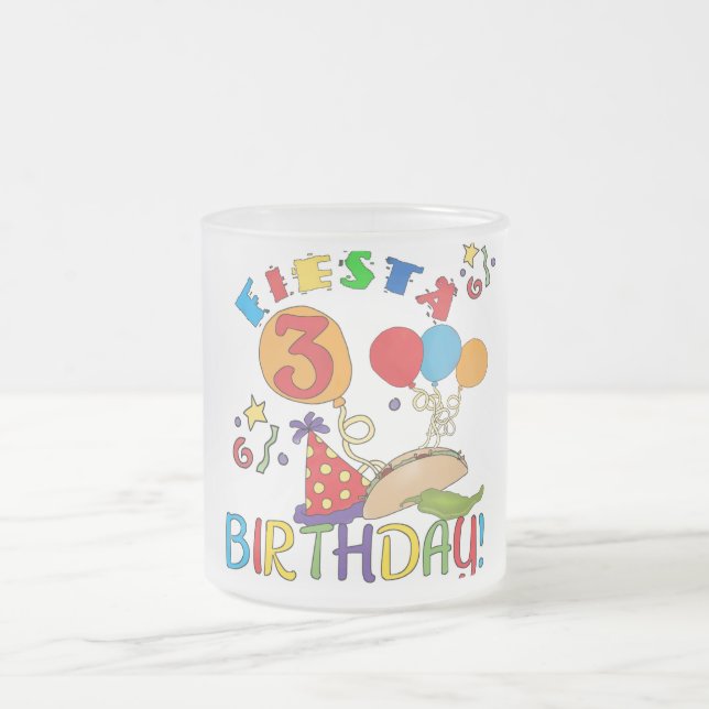Caneca De Café Vidro Jateado Camisas de aniversário de 3 anos Fiesta e presente (Centro)