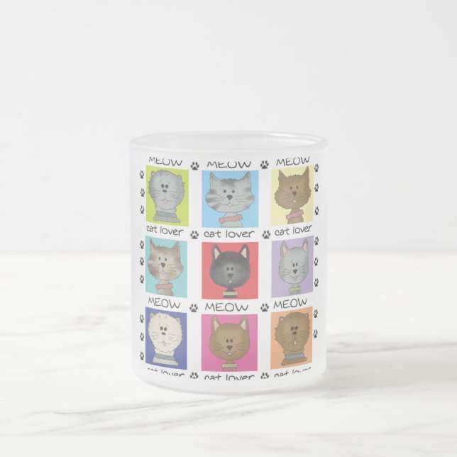 Caneca De Café Vidro Jateado Camiseta e presentes do amante do gato do Meow (Centro)