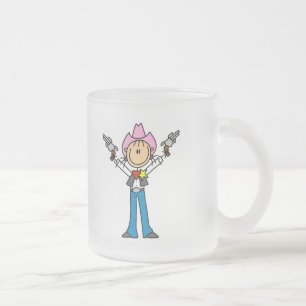 Caneca De Café Vidro Jateado Camisetas de Vaqueira Xerife em Figuras de Palito