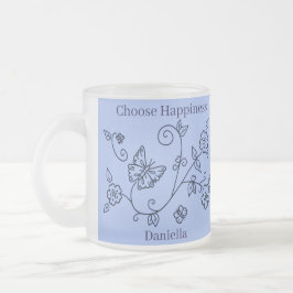 Caneca De Café Vidro Jateado Caneca Borboleta Azul Vidro Fosco
