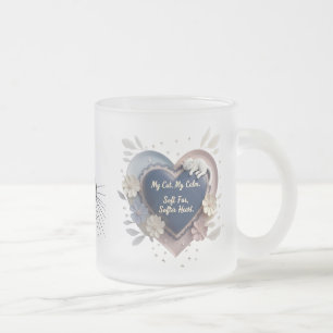 Caneca De Café Vidro Jateado Caneca de Gato do Coração Azul - Fosco Vidro Calmo