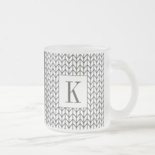 Caneca De Café Vidro Jateado Caneca de Vidro Fosco BLACK LINE KNIT + Inicial