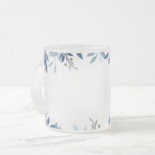 Caneca De Café Vidro Jateado Caneca de Vidro Fosco Botânico Azul Aquarela