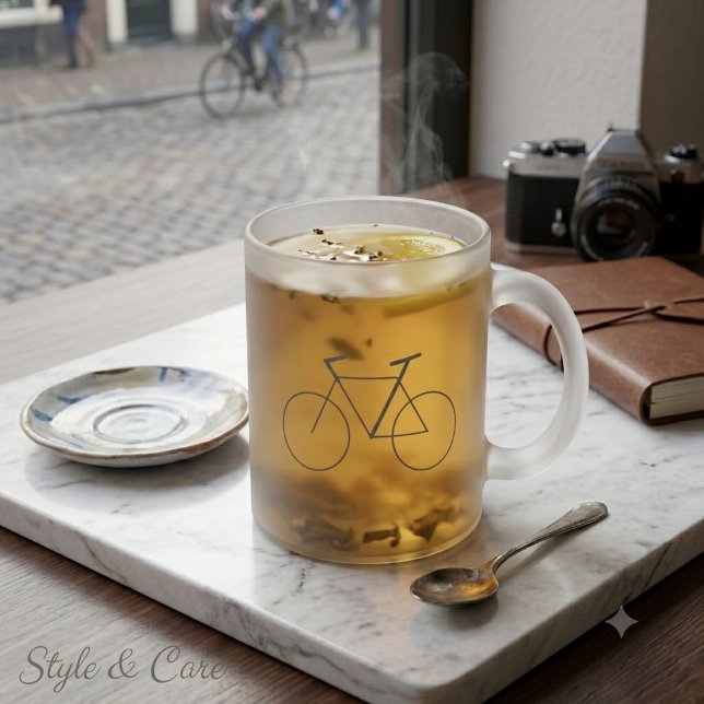 Caneca De Café Vidro Jateado Caneca de Vidro Fosco com Design de Bicicleta Limp (Frosted Glass Mug with Clean Bicycle Design)