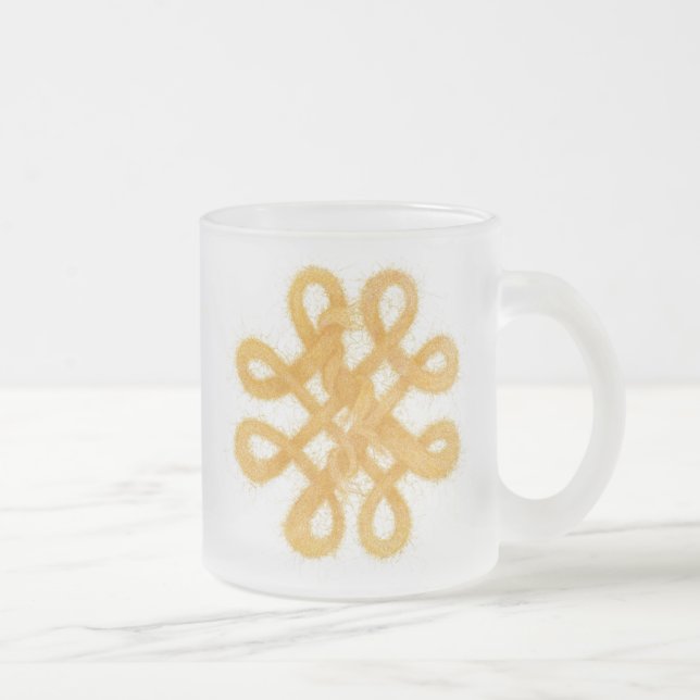 Caneca De Café Vidro Jateado Caneca de Vidro Fosco com Nó Celta Dourado (Direita)