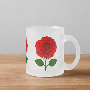 Caneca De Café Vidro Jateado Caneca de Vidro Fosco com Rosas Vermelhas
