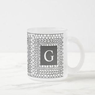 Caneca De Café Vidro Jateado Caneca de Vidro Fosco KNIT PURL WHITE + Inicial II