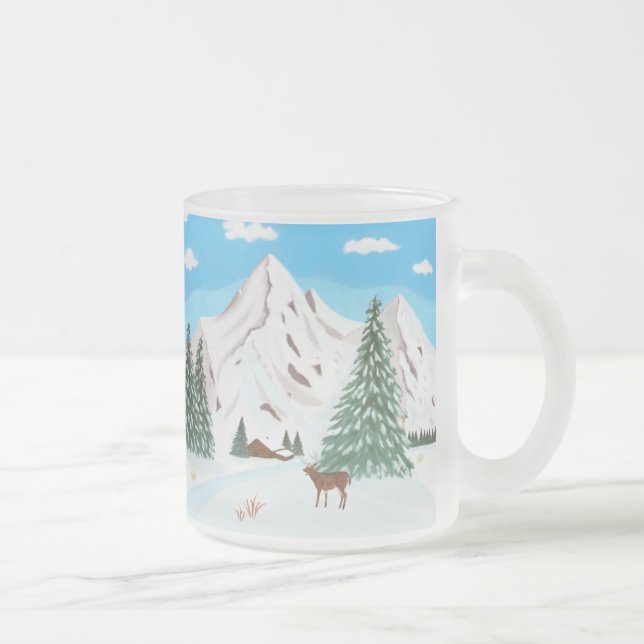 Caneca De Café Vidro Jateado Caneca de Vidro Fosco Montanha Nevada (Direita)