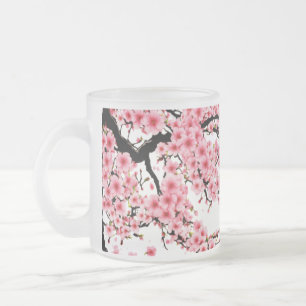 Caneca De Café Vidro Jateado Caneca de Vidro Fosco Ramos Floridos (300 ml)