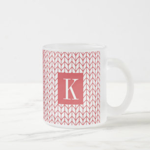 Caneca De Café Vidro Jateado Caneca de Vidro Fosco RED LINE KNIT + Inicial II