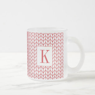 Caneca De Café Vidro Jateado CANECA DE VIDRO FROSTED RED LINE KNIT + Inicial