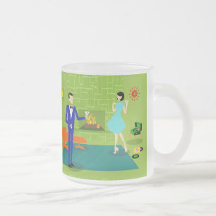 Caneca De Café Vidro Jateado Caneca moderna do vidro de fosco do casal do meio
