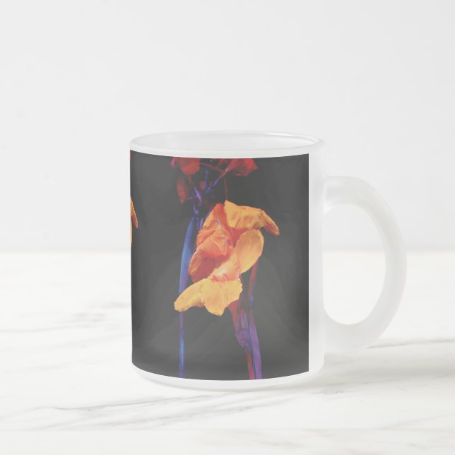 Caneca De Café Vidro Jateado Canna Lily em Preto com Azul (Direita)