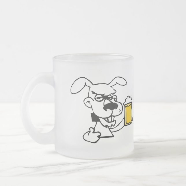 Caneca De Café Vidro Jateado Cão Bebendo Cerveja (Esquerda)