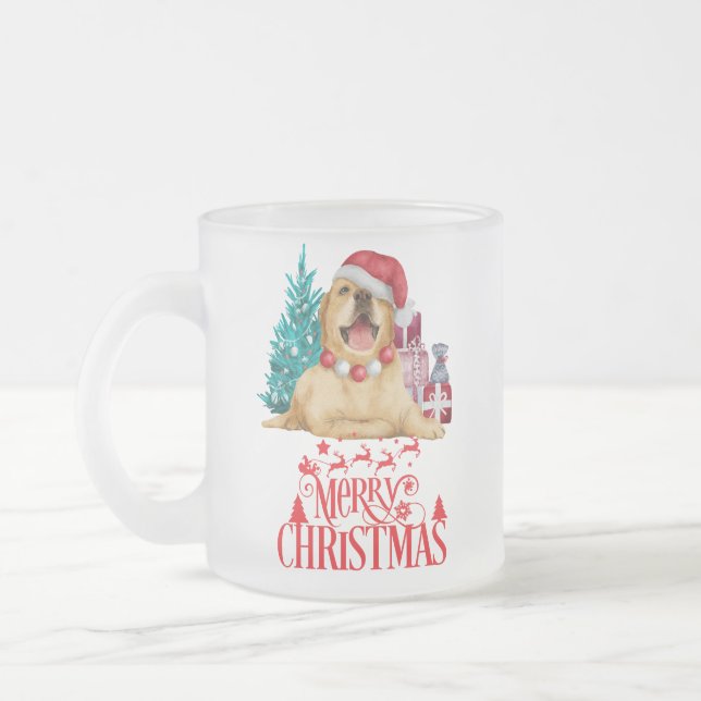 Caneca De Café Vidro Jateado Cão de natal bonito (Esquerda)