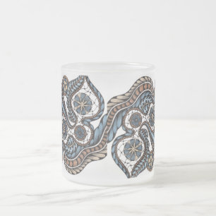 Caneca De Café Vidro Jateado Caprichoso Ornate Zentangle Flores de Renda Azul T