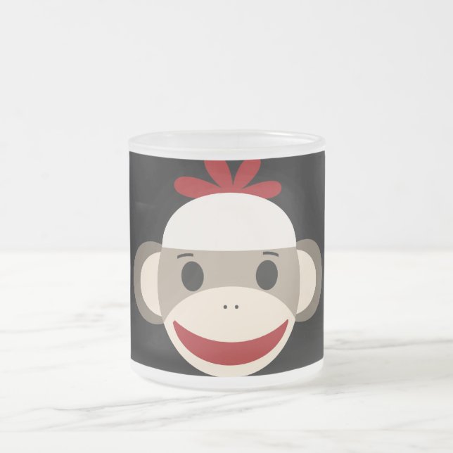 Caneca De Café Vidro Jateado Cara de sorriso bonito do macaco da peúga no preto (Centro)