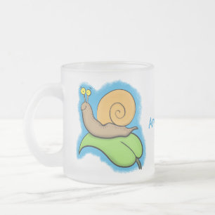 Caneca De Café Vidro Jateado Caracol bonito e feliz numa ilustração de desenh