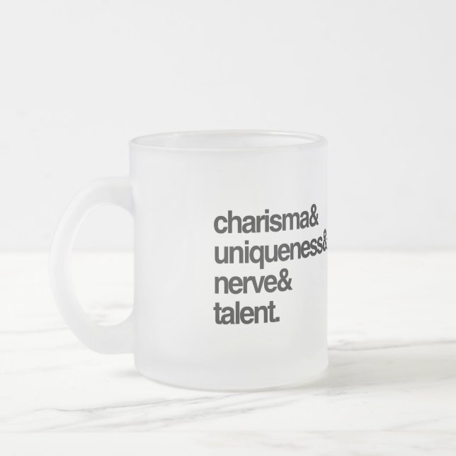 Caneca De Café Vidro Jateado Carisma Unicidade Nervo e Talento (Esquerda)