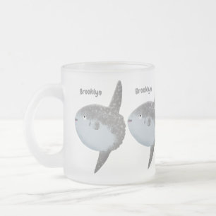 Caneca De Café Vidro Jateado Cartografia fofa mola de peixe-sol oceânico