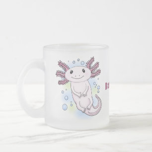 Caneca De Café Vidro Jateado Cartoon axolónico rosa adorável