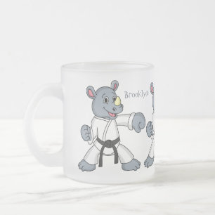 Caneca De Café Vidro Jateado Cartoon bonito rhino kung fu