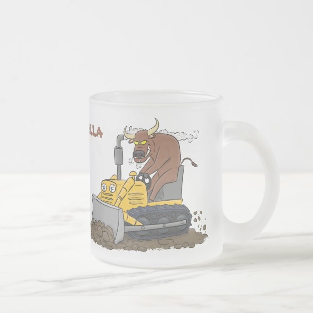Caneca De Café Vidro Jateado Cartoon buldozer engraçado (Direita)