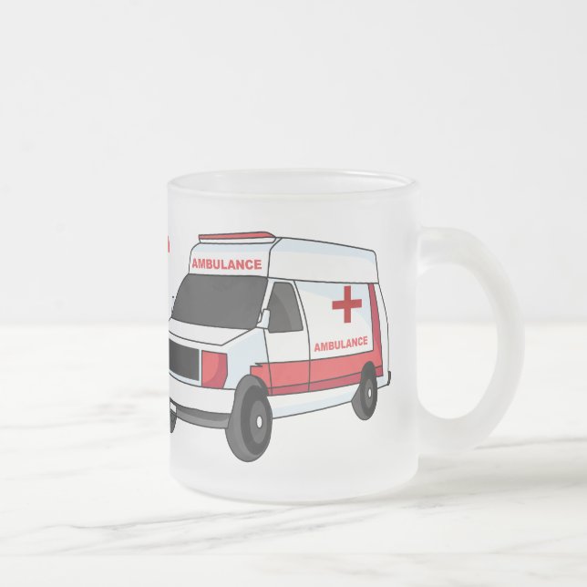Caneca De Café Vidro Jateado Cartoon de ambulância vermelha (Direita)