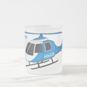 Caneca De Café Vidro Jateado Cartoon de helicóptero do Departamento de Políci