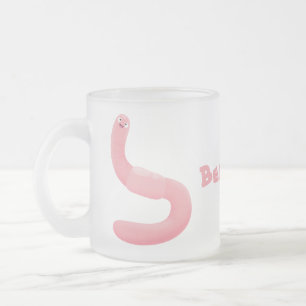 Caneca De Café Vidro Jateado Cartoon de minhoca rosa-branca