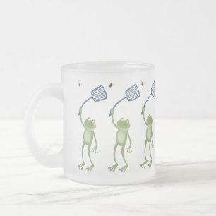 Caneca De Café Vidro Jateado Cartoon de mosca verde-sapo engraçado
