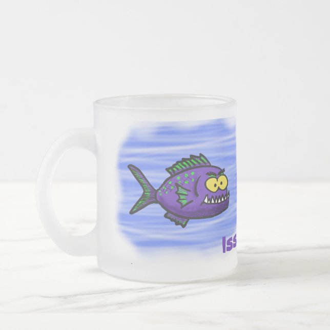 Caneca De Café Vidro Jateado Cartoon de peixe Piranha (Esquerda)