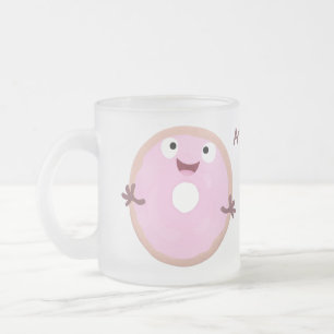 Caneca De Café Vidro Jateado Cartoon de rosquinha rosa-claro e bonito