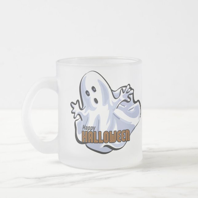 Caneca De Café Vidro Jateado Cartoon Feliz Halloween Ghost (Esquerda)