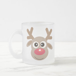Caneca De Café Vidro Jateado Cartoon Reindeer de Natal bonito Branco de inverno