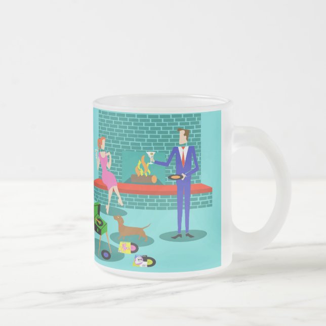 Caneca De Café Vidro Jateado Casal retrô com caneta de vidro Fosco (Direita)