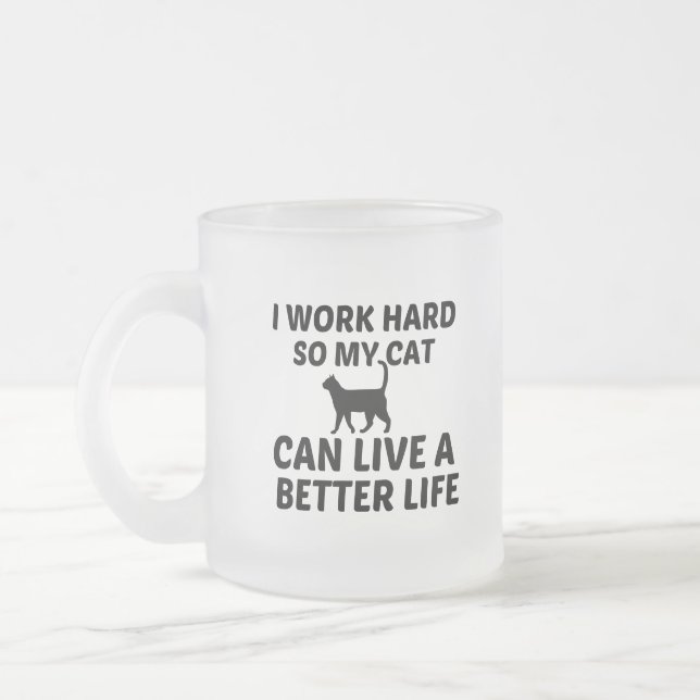 CANECA DE CAFÉ VIDRO JATEADO CAT TRABALHA MELHOR VIDA (Esquerda)