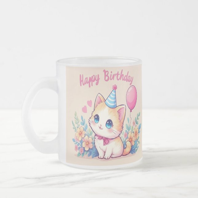 Caneca De Café Vidro Jateado Caticorn Kawaii Birthday Mug (Esquerda)